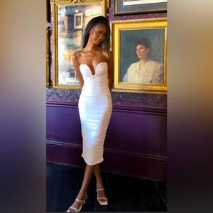 Oh Polly! Seraphina Ruched Strap Midaxi in Ivory